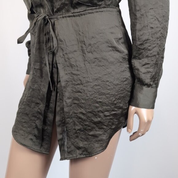 Jacob Long Sleeve Mini Shirt Dress Army Utility Buttoned Drawstring Gorpcore - Picture 4 of 15